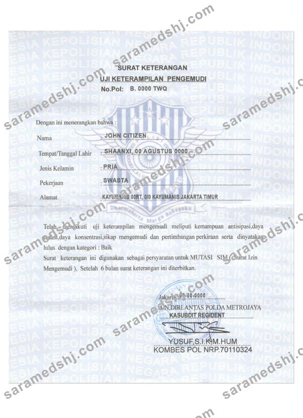INDONESIA driver certificate